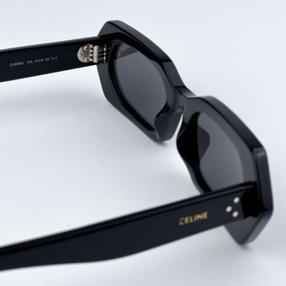 Celine CL40243I 01A BRAND NEW Sunglasses Shiny Black Smoke Rectangle Unisex - Picture 9 of 10